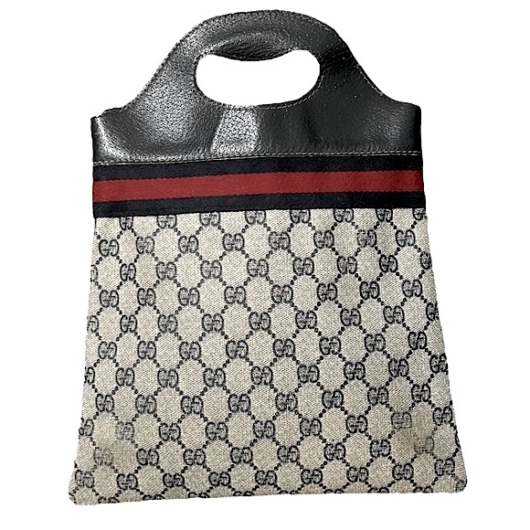 Gucci • RARE Vintage GG Web Monogram Navy PVC Leather Purse Tote Bag Handbag - Picture 6 of 16